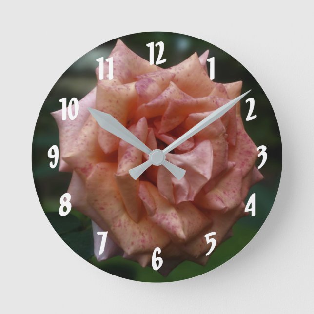 Mottled Peach Rose Flower Round Clock (Front)