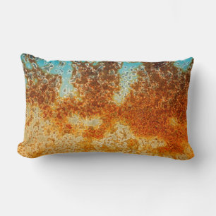 Mottled Rust Dusty Turquoise Industrial Abstract Lumbar Cushion