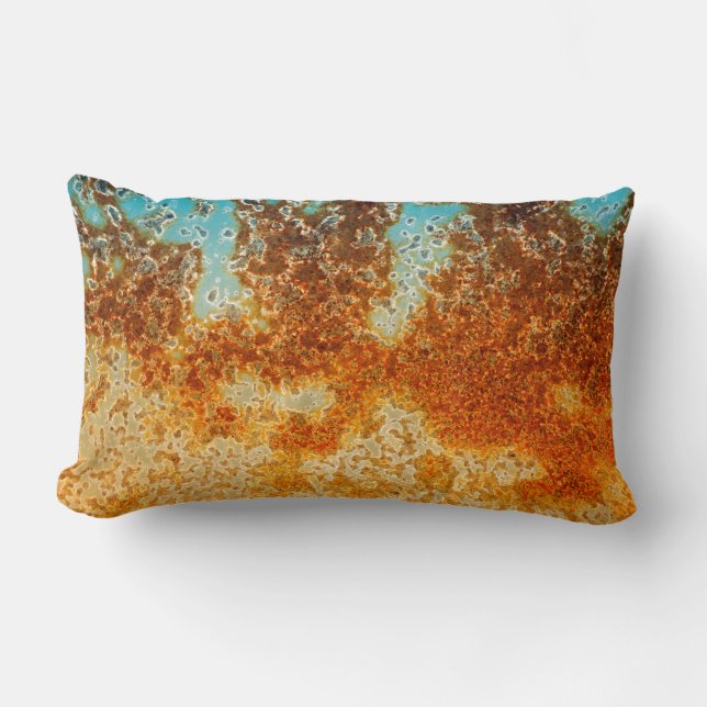 Mottled Rust Dusty Turquoise Industrial Abstract Lumbar Cushion (Front)