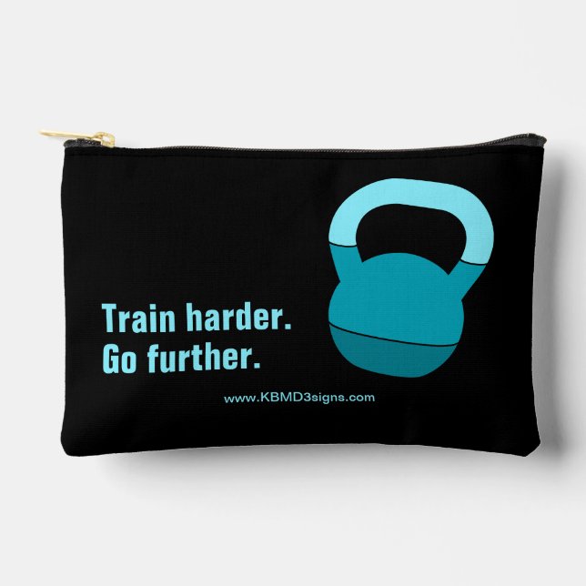 Motto Train Harder Go Further Electric-Blue Black Accessory Pouch (Front)