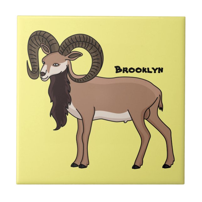 Mouflon goat illustration ceramic tile (Front)