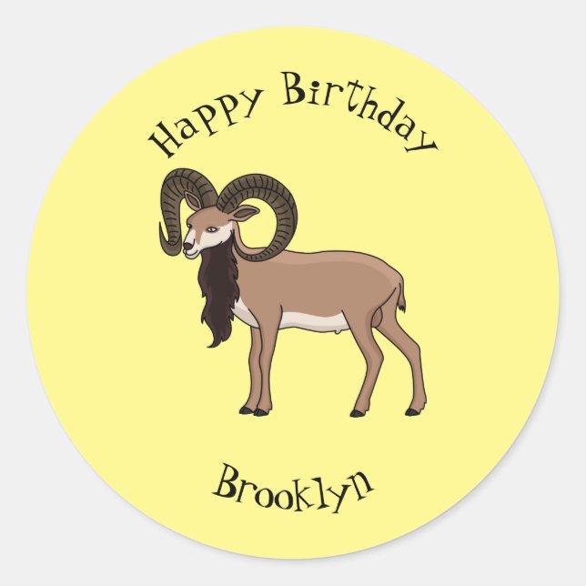 Mouflon goat illustration  classic round sticker (Front)