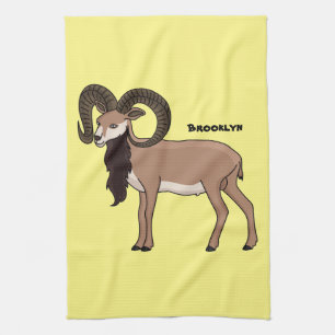 Mouflon goat illustration tea towel