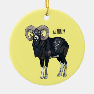 Mouflon sheep cartoon illustration ceramic ornament