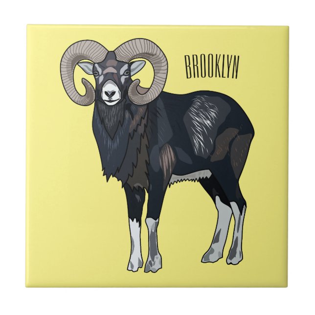 Mouflon sheep cartoon illustration ceramic tile (Front)