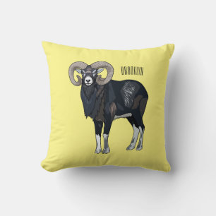 Mouflon sheep cartoon illustration cushion