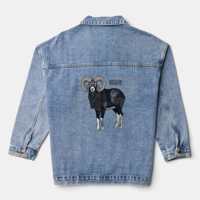 Mouflon sheep cartoon illustration denim jacket (Back)