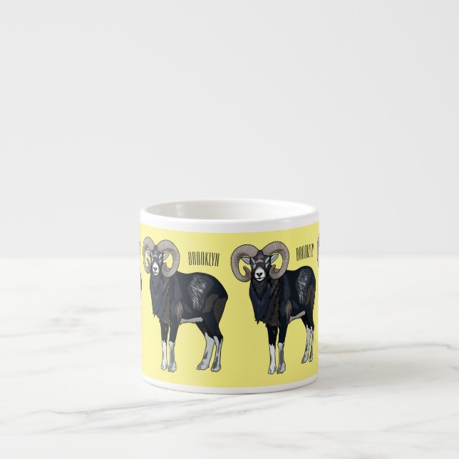 Mouflon sheep cartoon illustration espresso cup (Front)