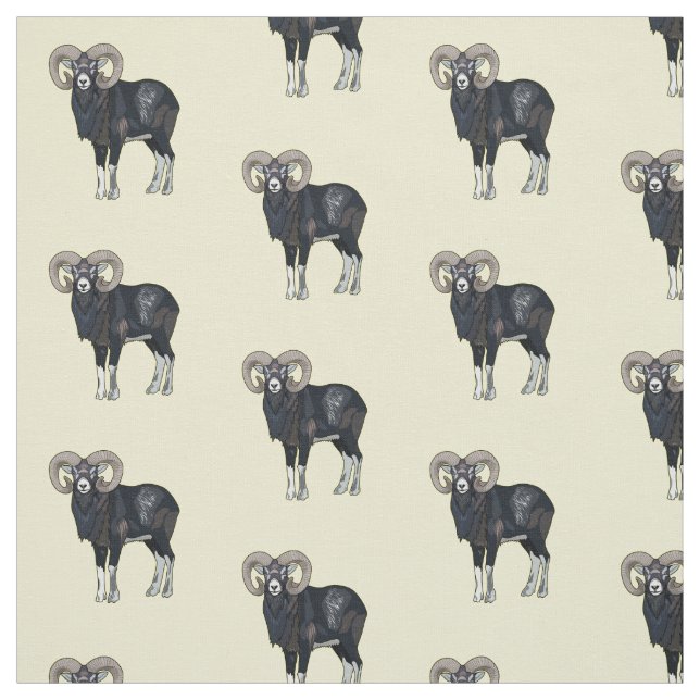 Mouflon sheep cartoon illustration fabric (Swatch)