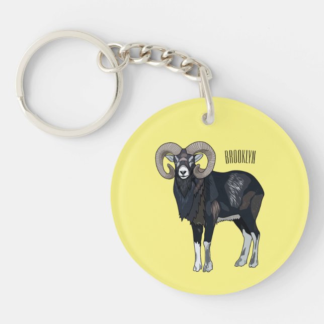 Mouflon sheep cartoon illustration key ring (Front)
