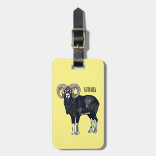 Mouflon sheep cartoon illustration luggage tag