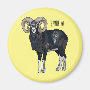 Mouflon sheep cartoon illustration magnet