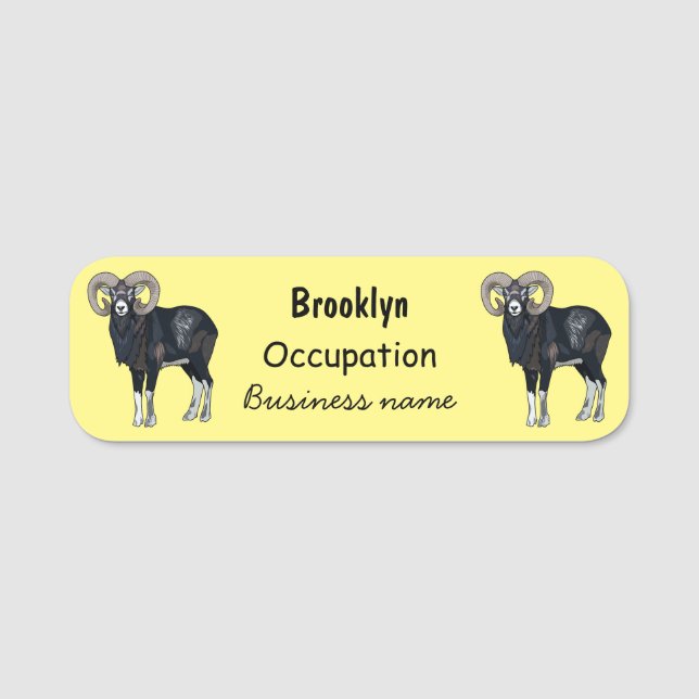 Mouflon sheep cartoon illustration name tag (Front)