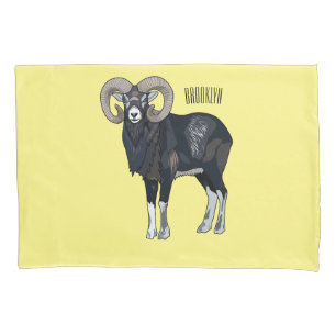 Mouflon sheep cartoon illustration pillowcase