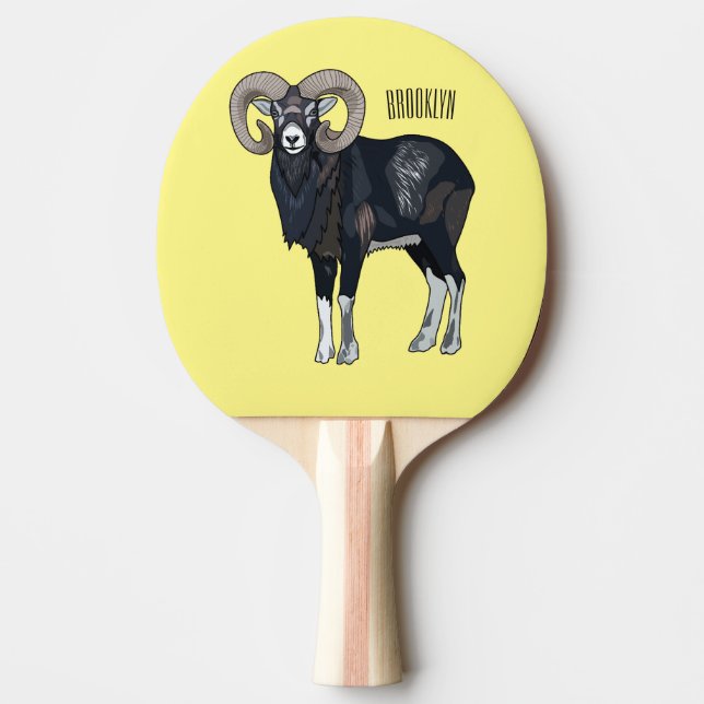 Mouflon sheep cartoon illustration ping pong paddle (Front)