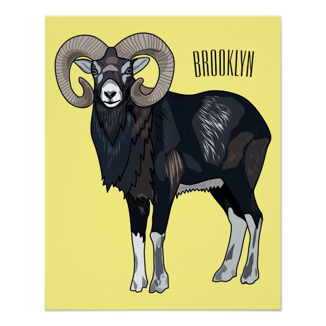 Mouflon sheep cartoon illustration poster (Front)