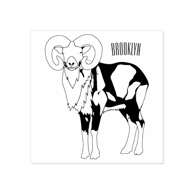 Mouflon sheep cartoon illustration rubber stamp (Imprint)