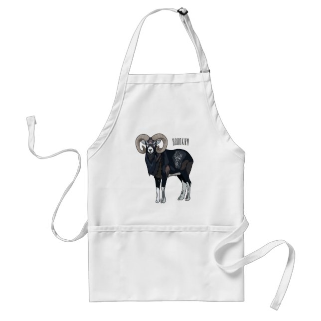 Mouflon sheep cartoon illustration standard apron (Front)