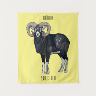 Mouflon sheep cartoon illustration tapestry