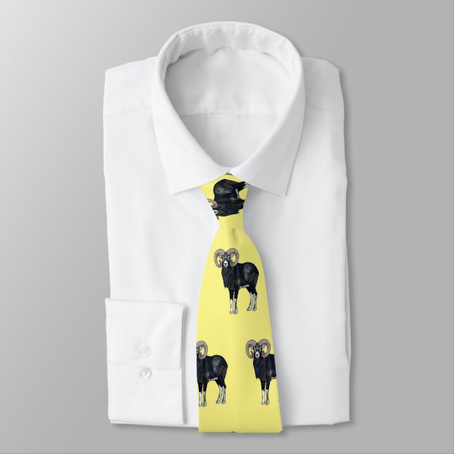 Mouflon sheep cartoon illustration tie (Tied)