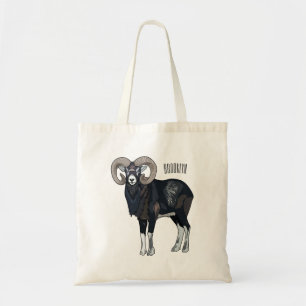 Mouflon sheep cartoon illustration tote bag