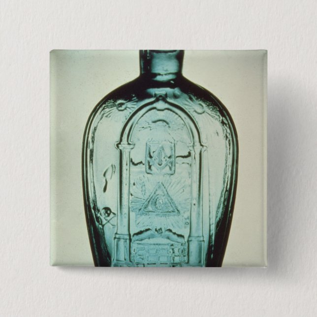 Mould-blown masonic flask 15 cm square badge (Front)