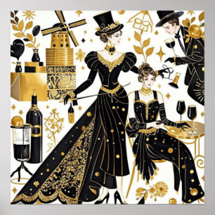 Moulin rouge style, black and gold, Rich luxury  Poster