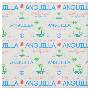 Moundays Bay, Anguilla Colour Text, Images Pattern Fabric