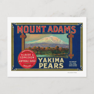 Mount Adams Pear Crate LabelYakima, WA Postcard