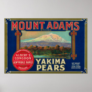 Mount Adams Pear Crate LabelYakima, WA Poster
