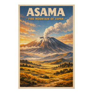 Mount Asama, Japan, in a classic retro travel Poster