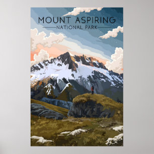 Mount Aspiring National Park New Zealand Travel Poster