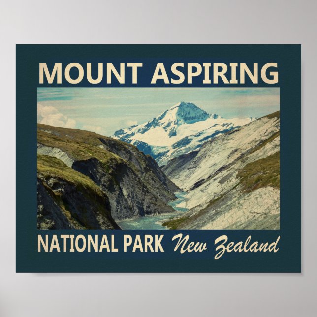 Mount Aspiring National Park New Zealand Vintage Poster (Front)