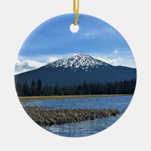 Mount Bachelor at Hosmer Lake, OR Ceramic Ornament (Front)