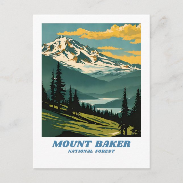 Mount Baker National Forest illustration retro Aes Postcard (Front)