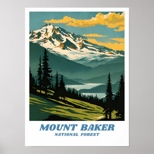 Mount Baker National Forest illustration retro Aes Poster (Front)