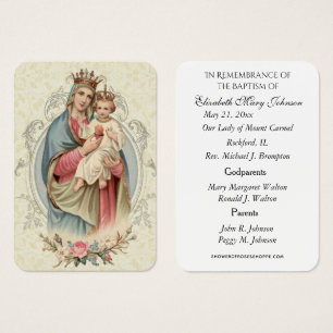 Mount Carmel Baptism Christening Remembrance Card