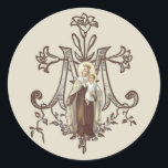 Mount Carmel Jesus Carmelite Religious Vintage Classic Round Sticker<br><div class="desc">This is a beautiful custom designed religious traditional Catholic image of Our Lady of Mount Carmel with the Baby Jesus holding the Brown Scapular on the symbol for Mary,  a Marian Cross with lilies.</div>