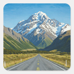 Mount Cook National Park New Zealand Travel Square Sticker