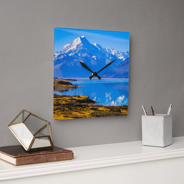 Mount Cook Overlooking Lake Pukaki, NZ Square Wall Clock (Office)