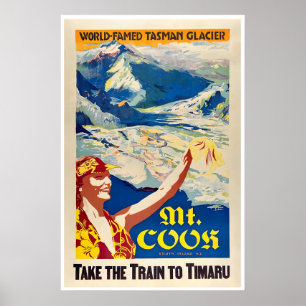 Mount Cook Poster Aoraki Art Vintage New Zealand