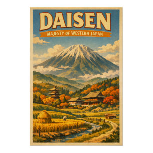 Mount Daisen, Japan, in a classic retro travel Poster