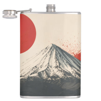 Mount Damavand Minimalist Wall Art – Red Sun Abstr Hip Flask
