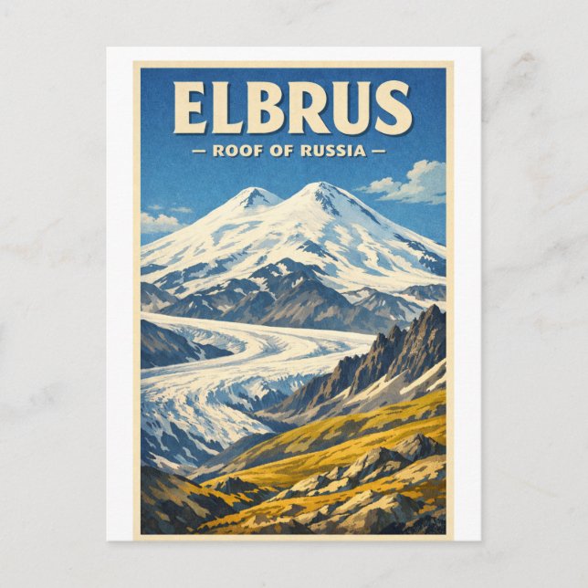 Mount Elbrus, Russia, in a classic retro Postcard (Front)
