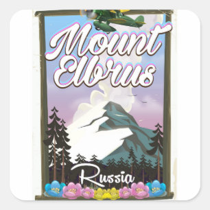 Mount Elbrus, Russian travel poster Square Sticker