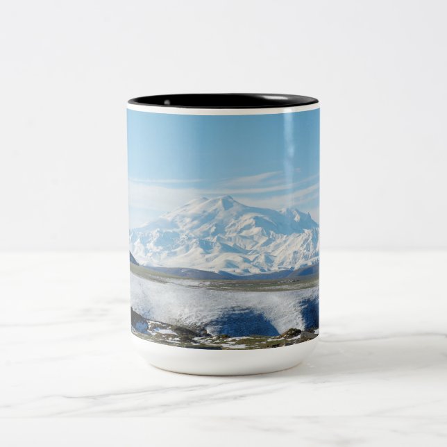 Mount Elbrus (The Highest Mountain in Europe) Two-Tone Coffee Mug (Center)
