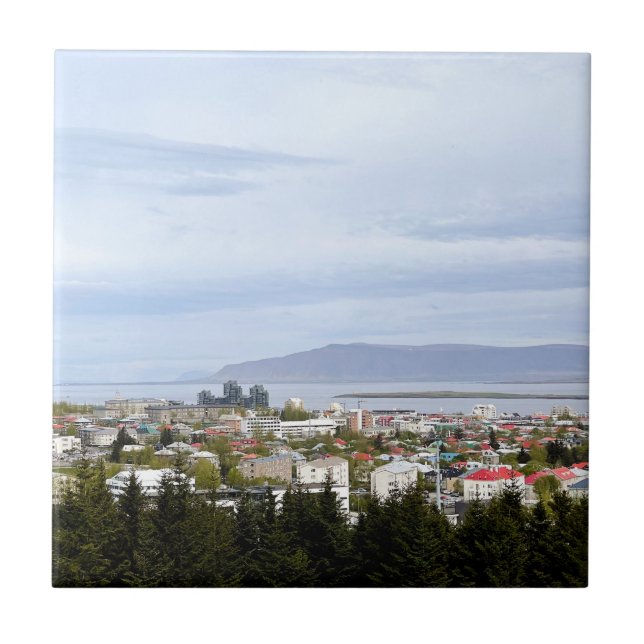 Mount Esja Reykjavik Iceland Cityscape Photo Ceramic Tile (Front)