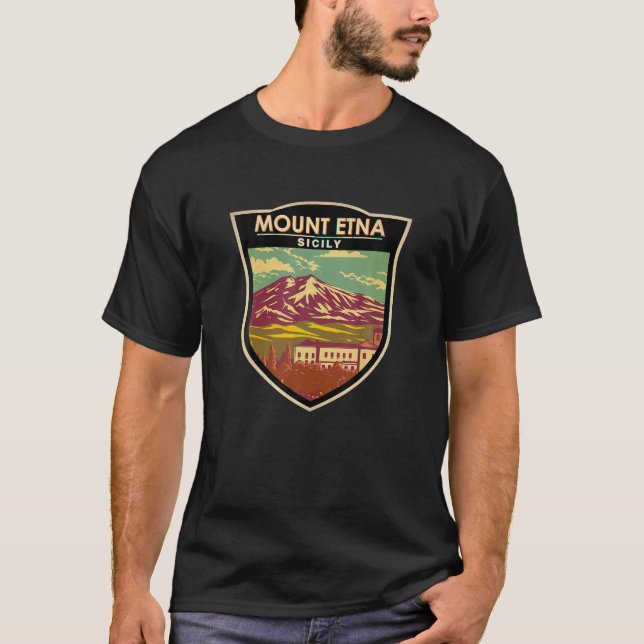 Mount Etna Sicily Landmark Badge Vintage T Shirt (Front)