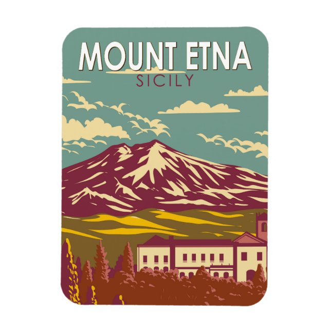 Mount Etna Sicily Travel Art Vintage Magnet (Vertical)