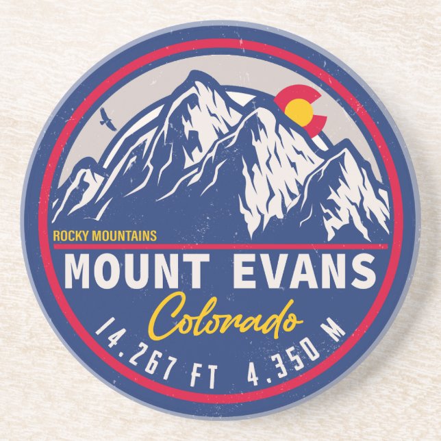Mount Evans Colorado Retro Sunset Souvenirs Coaster (Front)